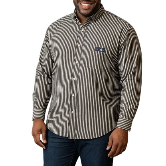 Chaps Mens Size XL Shirt Button-Down Black & White Striped Long Sleeve - Picture 1 of 9